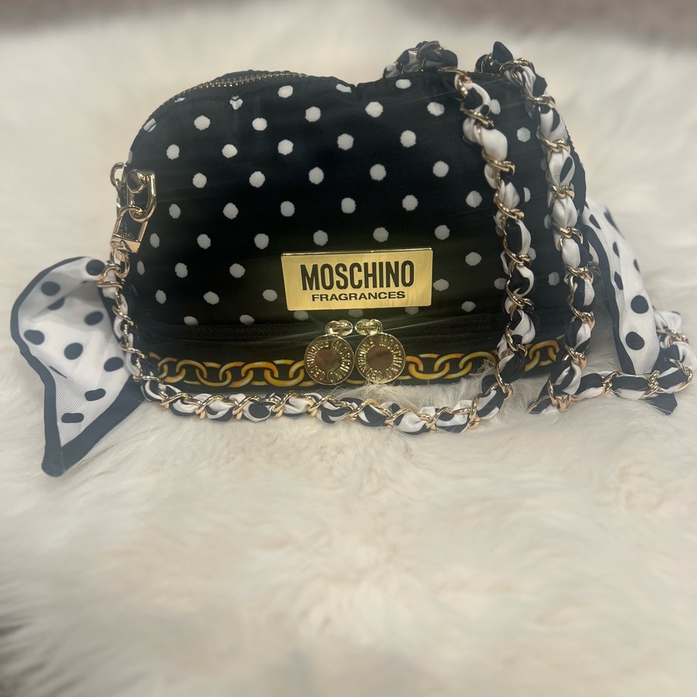 Moschino Black and White Crossbody Bag with Gold Accents